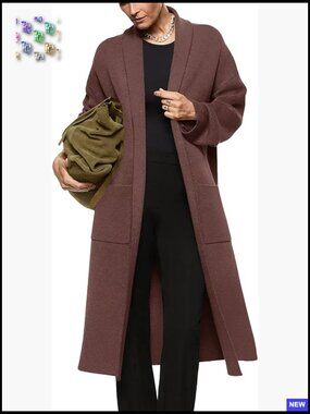 Oversized Long Sleeve Maxi Cardigan Open Front Knitted Sweater Coat Lapel
